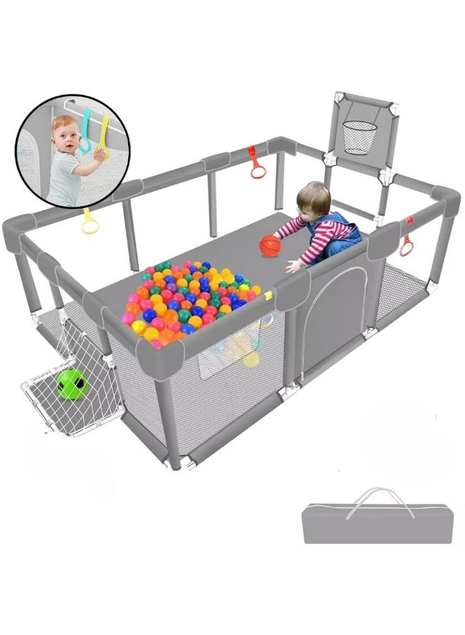 بيت كور ومحبس أطفال مستطيل كبير مع مرمى كرة قدم وحلقة سلة - ملعب أمان منزلي وساحة لعب للأطفال (180*120 سم)  بدون كور - Image 1